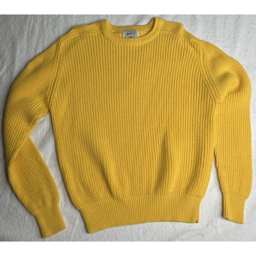 Independently BASIC Vintage Sweater Yellow Waffle Knit Crew Neck XL